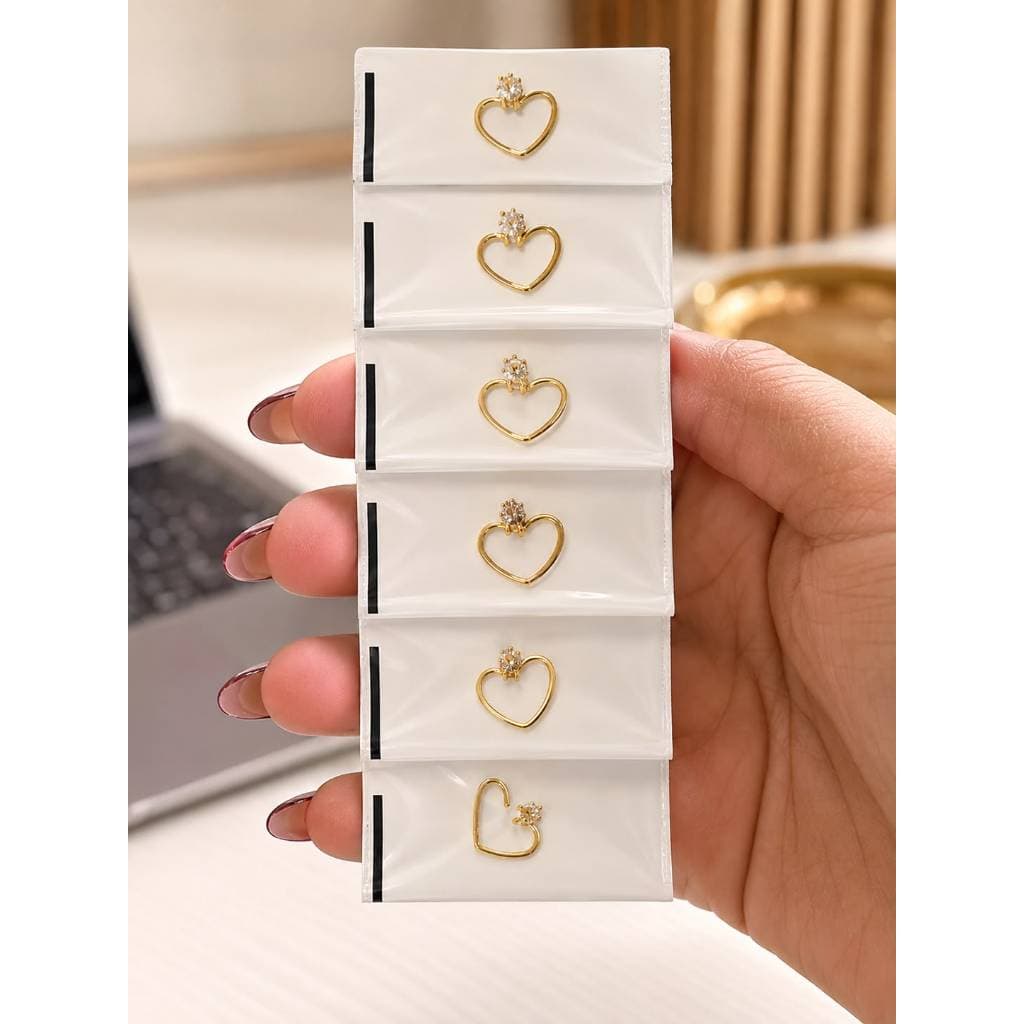 Kit 6 Piercing stainless steel de Coração Tragus com brilho de zircônia ouro