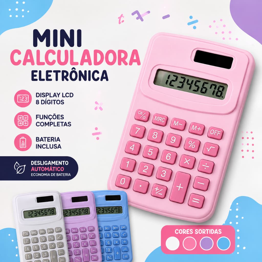 Mini Calculadora Eletrônica Portátil Colorida Tela Lcd Digit