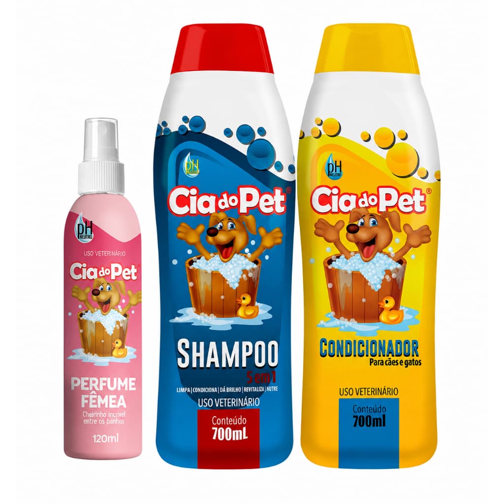 Kit Shampoo 5 em 1 700ml Creme Condicionador 700ml e Perfume 120ml para Cachorro e Gato Cia do Pet
