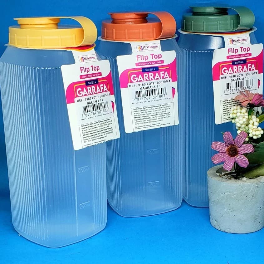 Garrafa Plástica para Água e Suco 1Litro - Tampa Plip Top