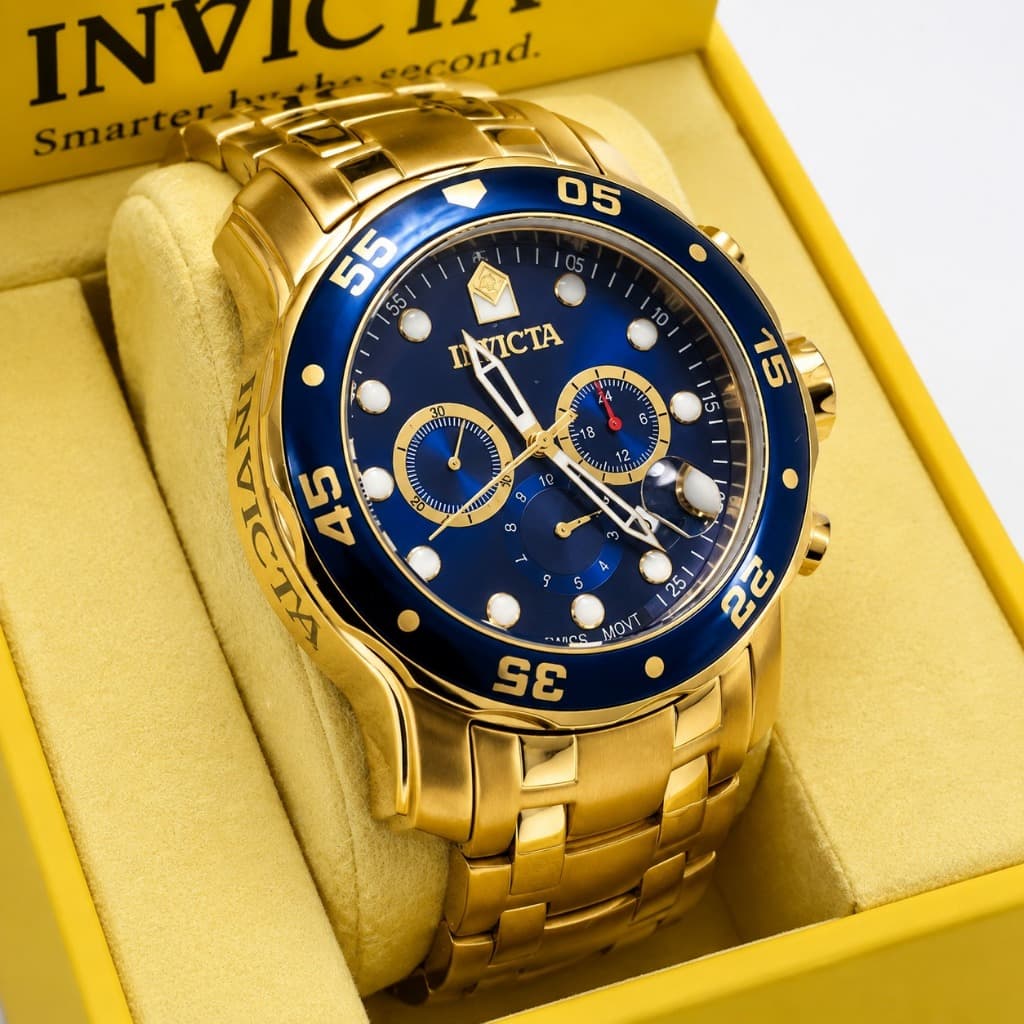Relógio Invicta 0073 Pro Diver, Dourado mostrador Azul