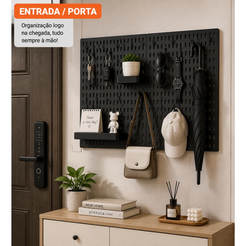 Prateleira Organizadora de Parede 590x608mm com Ganchos para Ferramentas e Acessórios