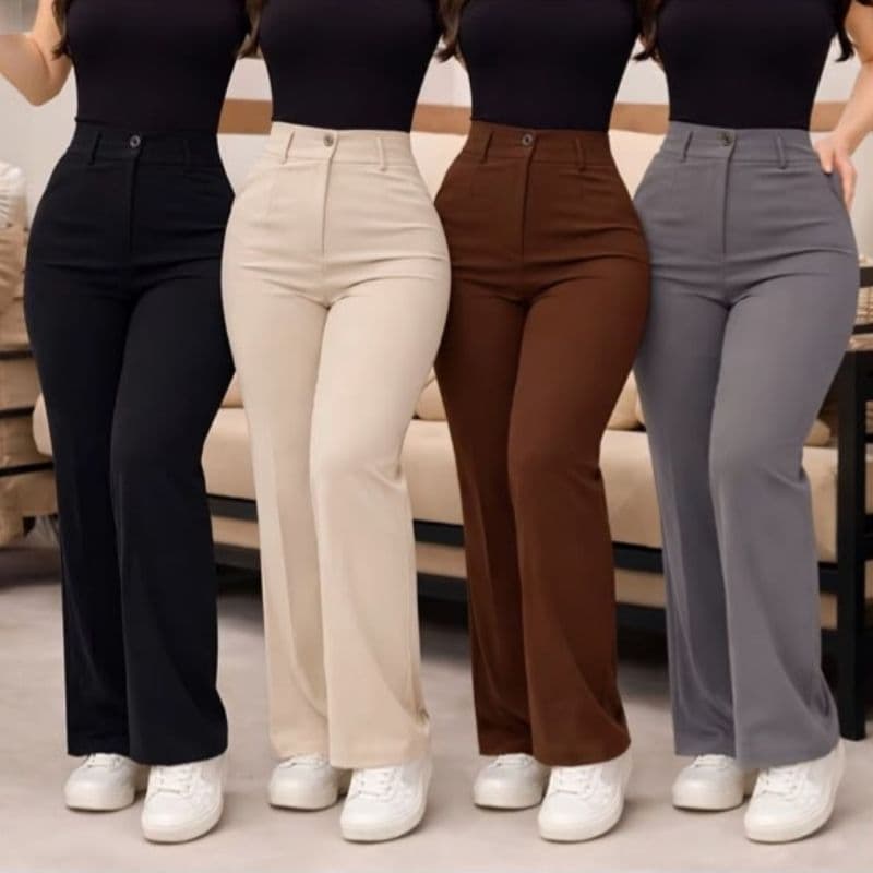 Calça Feminina Wide Leg Pantalona Alfaiataria Cintura Alta Zíper Lateral Botão Bolsos Laterais Social