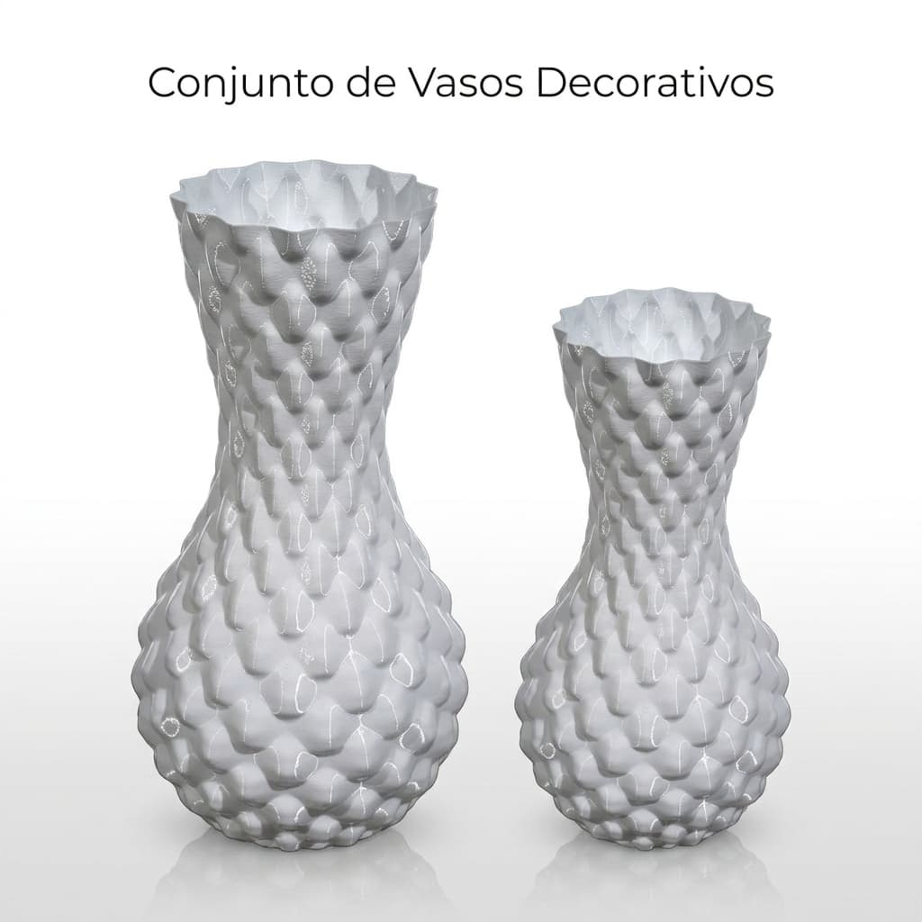 Conjunto 2 Vasos Decorativos Texturizados Vaso Grande 18cm e Vaso Pequeno 14cm para Enfeite de Sala Quarto