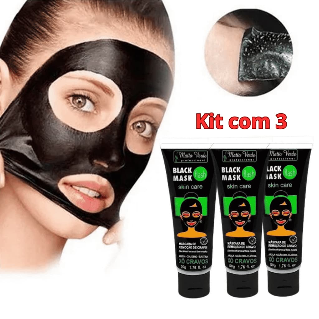 Kit Com 3 Máscara Facial Preta  Matto Verde Bisnaga