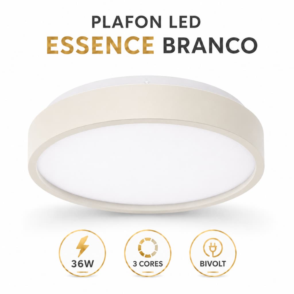 Plafon Luminária LED Sobrepor Essence Branco 36W 3 Cores de Luz Bivolt 34cm 3240lm Disoma