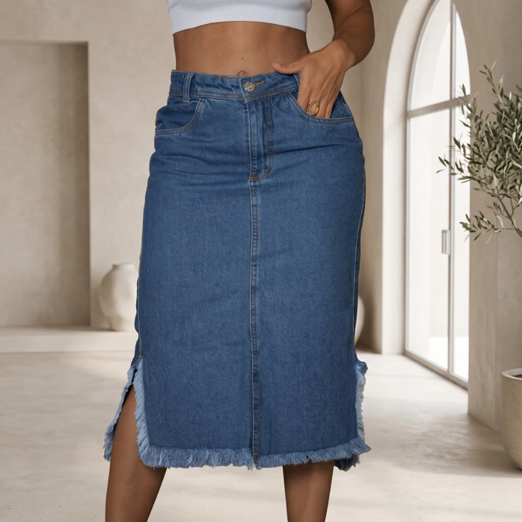 SAIA JEANS FEMINININA COM ABERTURA LATERAL CINTURA ALTA COM BOLSOS