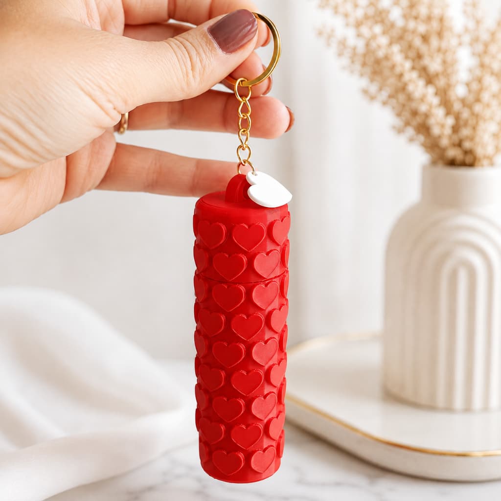 Chaveiro Porta Batom Feminino com Corações Flores Porta Batom para Bolsa e Chaves