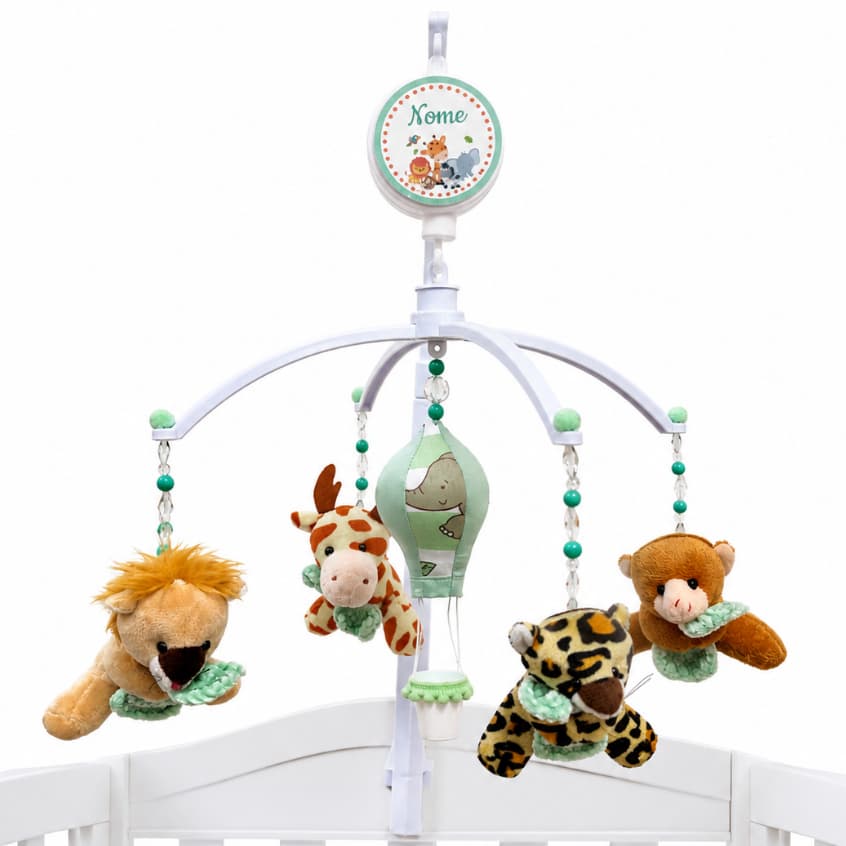 Móbile Musical para Berço Safari/Animais Selva Balão e Naninha