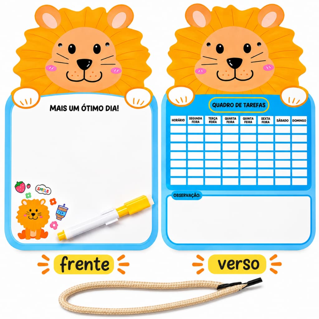 Lousa Quadro de Tarefas Bichinhos Infantil Com Caneta e Cordão 24x17cm