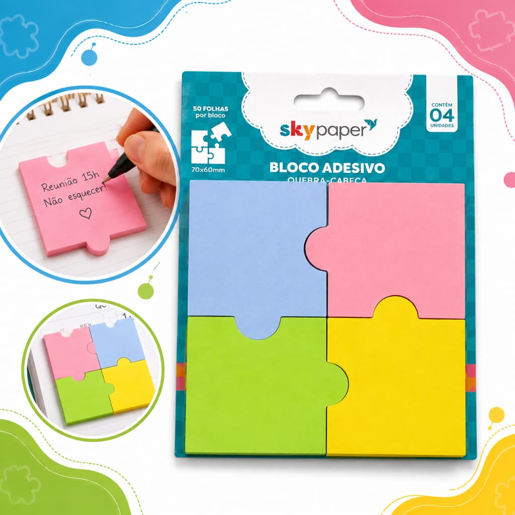 Blocos Adesivo Post-It Formato Quebra Cabeça Anotação Material Escolar Escritório 50 Folhas