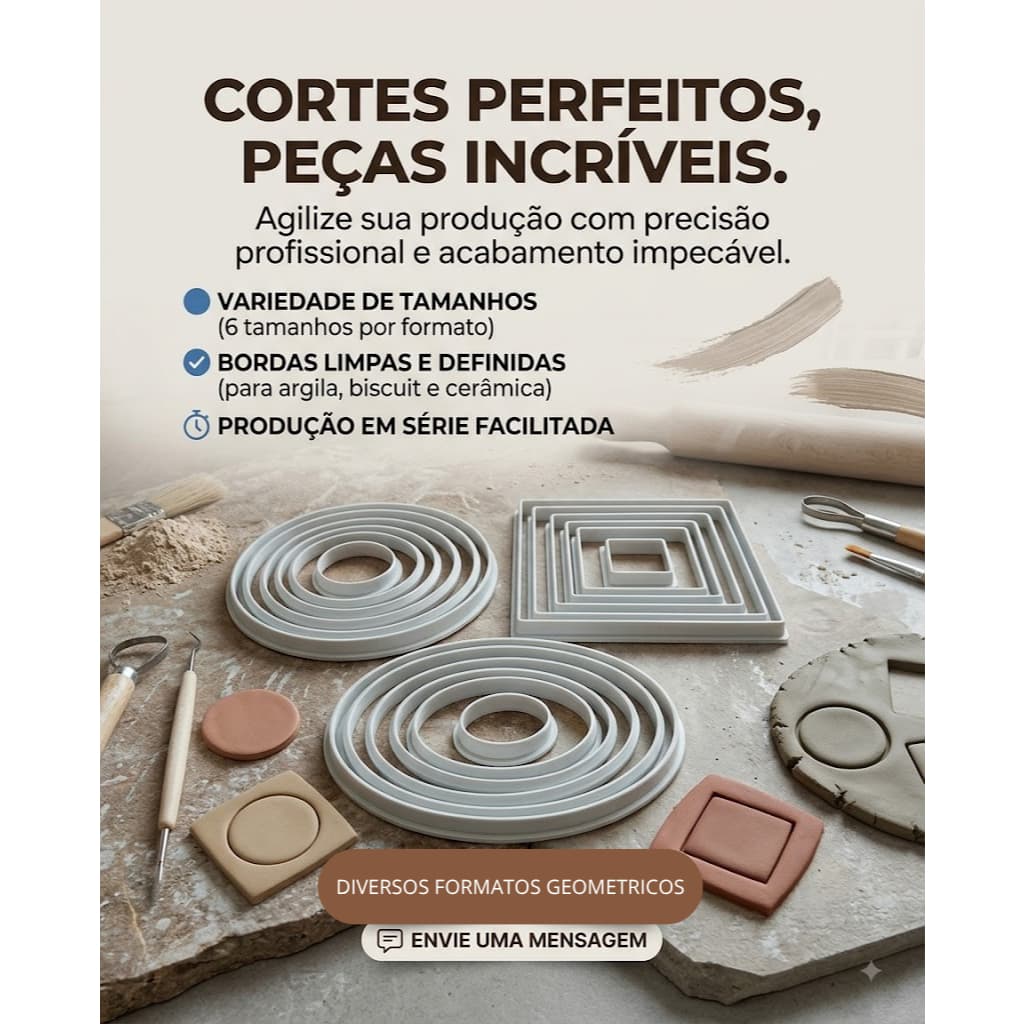 Cortadores Geométricos para Argila, Biscuit -  KIT 6 peças