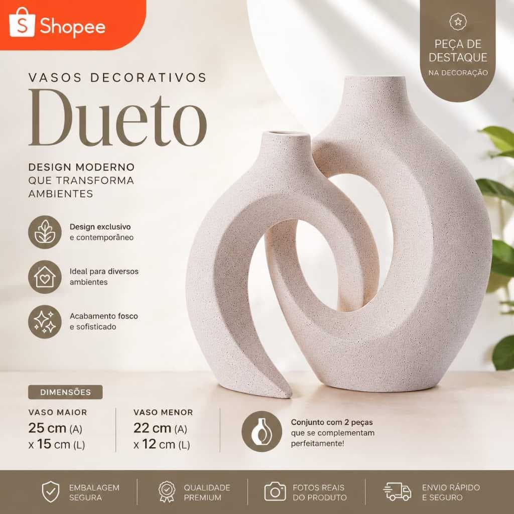 Vasos Decorativos em Cerâmica Conjunto | Kit Par de Vasos Para Sala | Dupla Enfeite Decorativo, Dupla Decorativa
