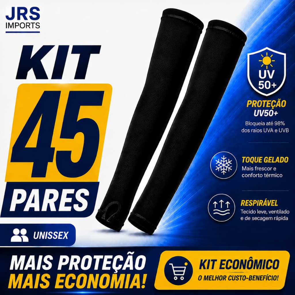 Kit 45 Pares Manguito UV50+ Proteção Solar Unissex Toque Gelado Respirável Corrida Moto Bike Pesca Trilha Proteção Total