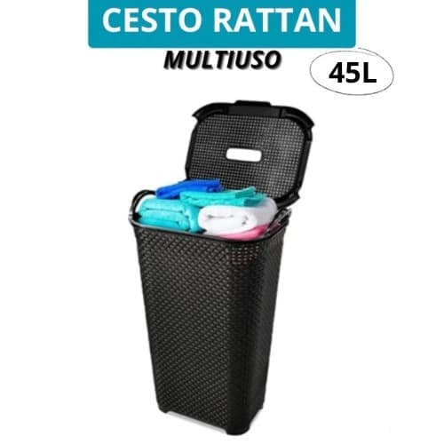 Cesto organizador de roupas em rattan, 45 litros.