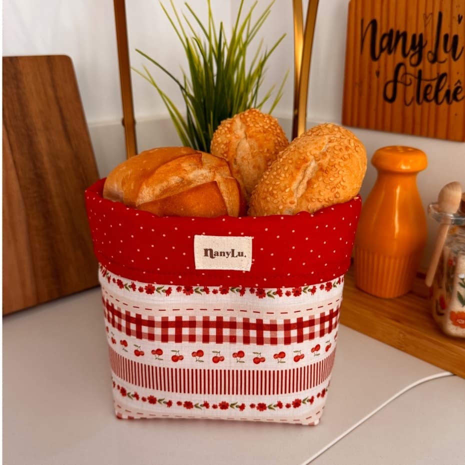 Cesta Porta Pães Artesanal 100% Algodão Organizador de Mesa para Café da Manhã