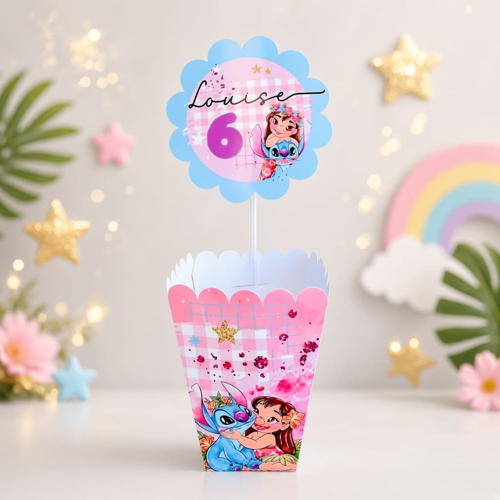 Kit 10 Centro de mesa Lilo e Stith Personalizados /Lembrancinha de Festa /Aniversário PEGUE E MONTE