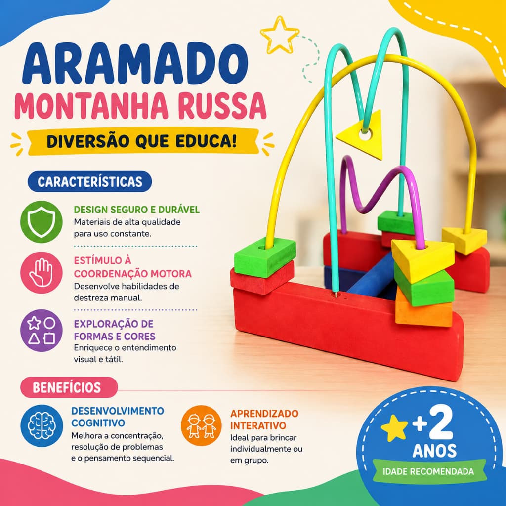 Brinquedo Pedagógico Educativo Aramado Montanha Russa Tamanho M