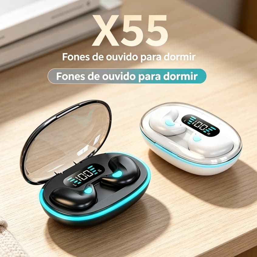 X55 Fones De Ouvido Bluetooth Para Dormir Invisível, À Prova D'água Com Redução De Ruído, Espessura 1cm, Preto E Branco