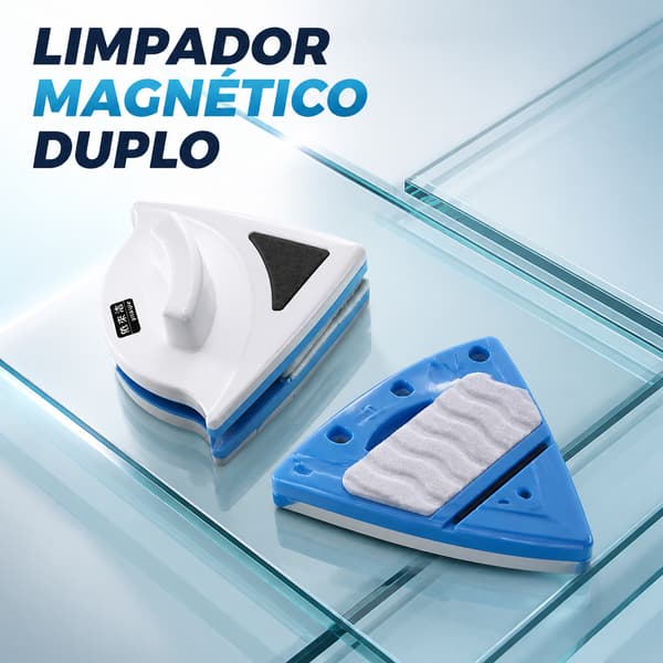 Limpador Magnético Duplo para Vidros e Janelas com Esponja, Formato Triangular e Limpeza dos Dois Lados com Praticidade
