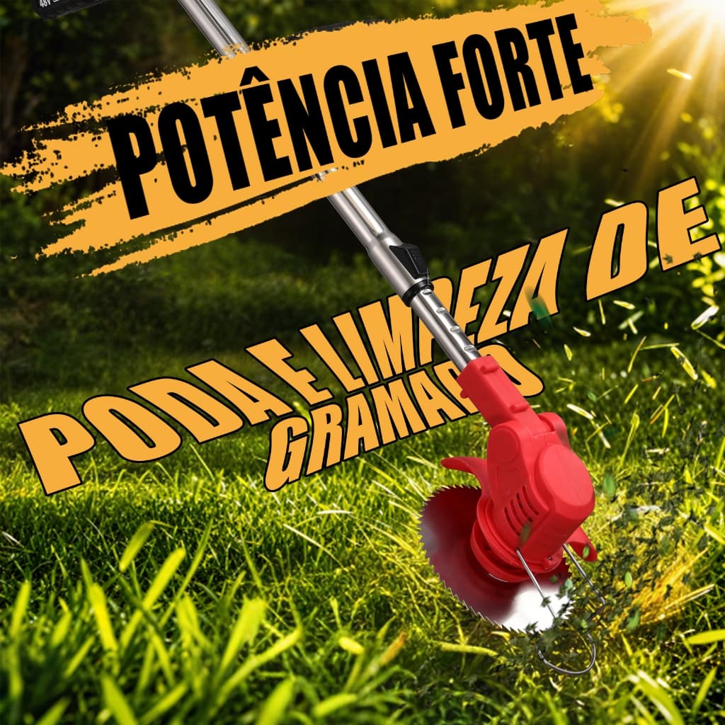 *Roçadeira Cortador de Grama Elétrico Sem Fio 48V, 2 Baterias Recarregáveis, Carregador Bivolt Kit para Jardim e Quintal