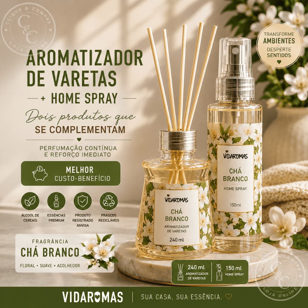 Kit Aromatizador de Vareta + Aromatizador Spray Vidaromas