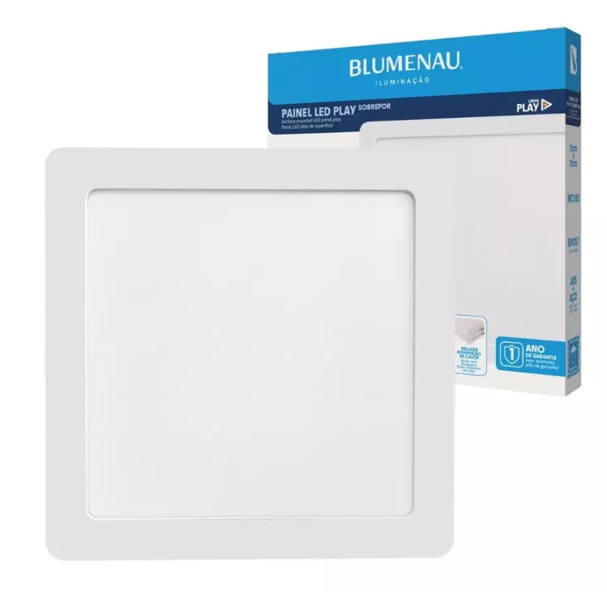 Painel LED Play ABS Sobrepor Quadrado 18W Bivolt 6.500K - Branco