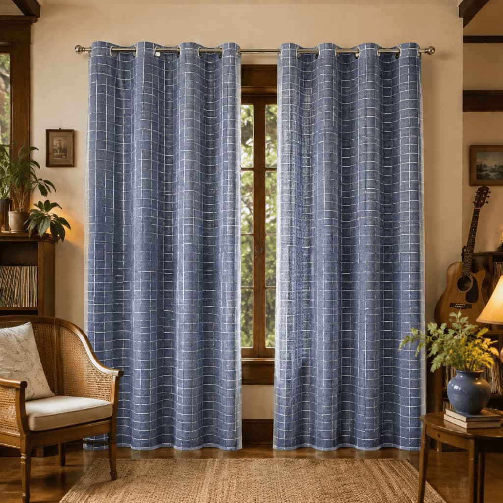Cortina Para Sala Blecaute 2,80x2,30 Blackout Para Quarto com Tecido Voil Xadrez