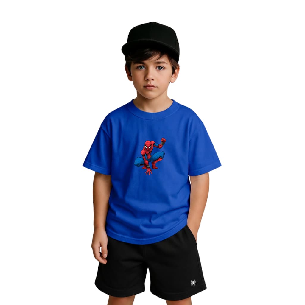 Kit Camiseta + Short Moletinho Infantil Menino Homem Aranha e Brinde Relógio Digital