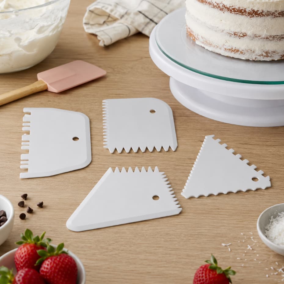 Kit Confeitaria 4 Espátulas Brancas Cozinha Alisadoras Acabamento Bolo