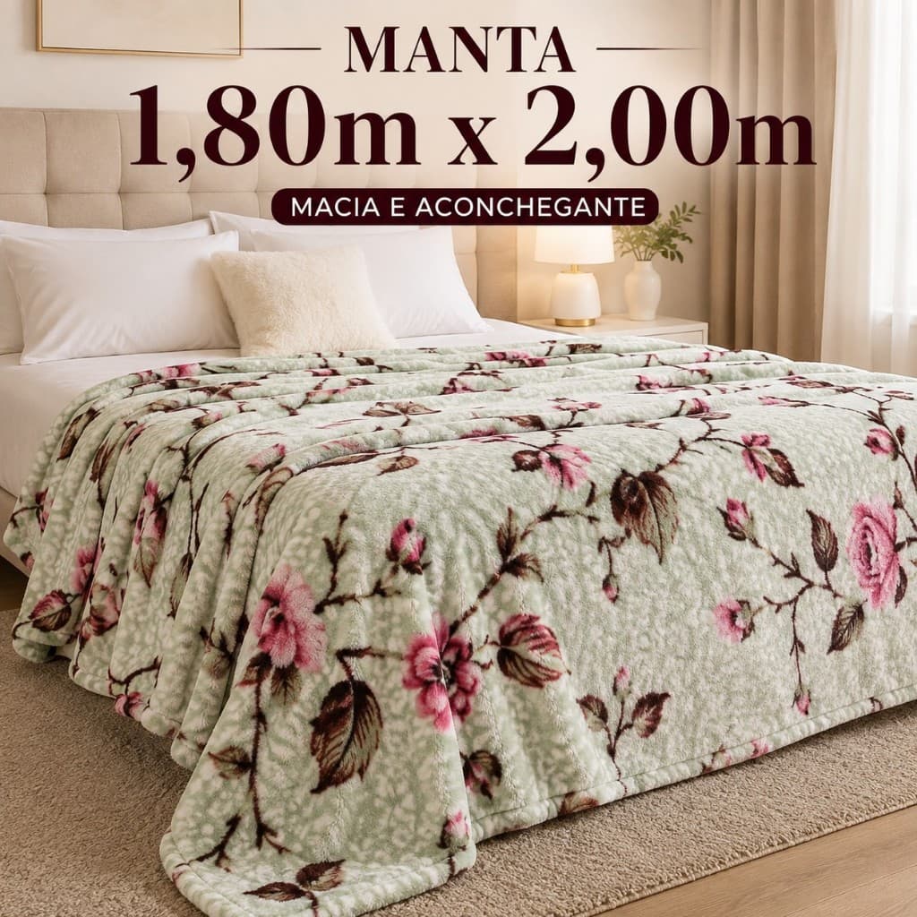 Manta Casal 1,80m x 2,00m Macia Felpuda Estampada Cobertor Leve Quentinho para Cama e Sofá