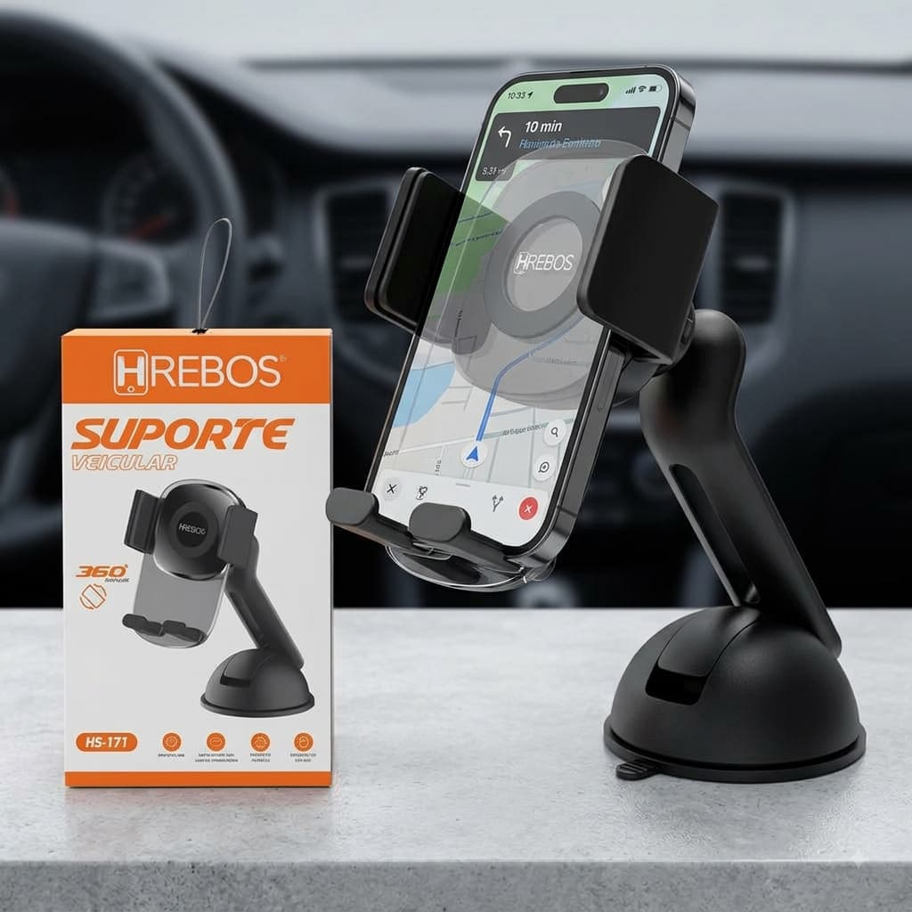Suporte celular para carro Hrebos com ventosa para vidro ou painel