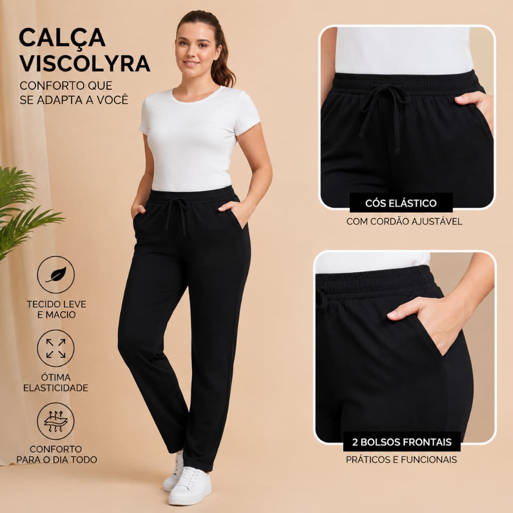 Calça Viscolycra Feminina Super Confortável | Bolsos Profundos e Alta Elasticidade!