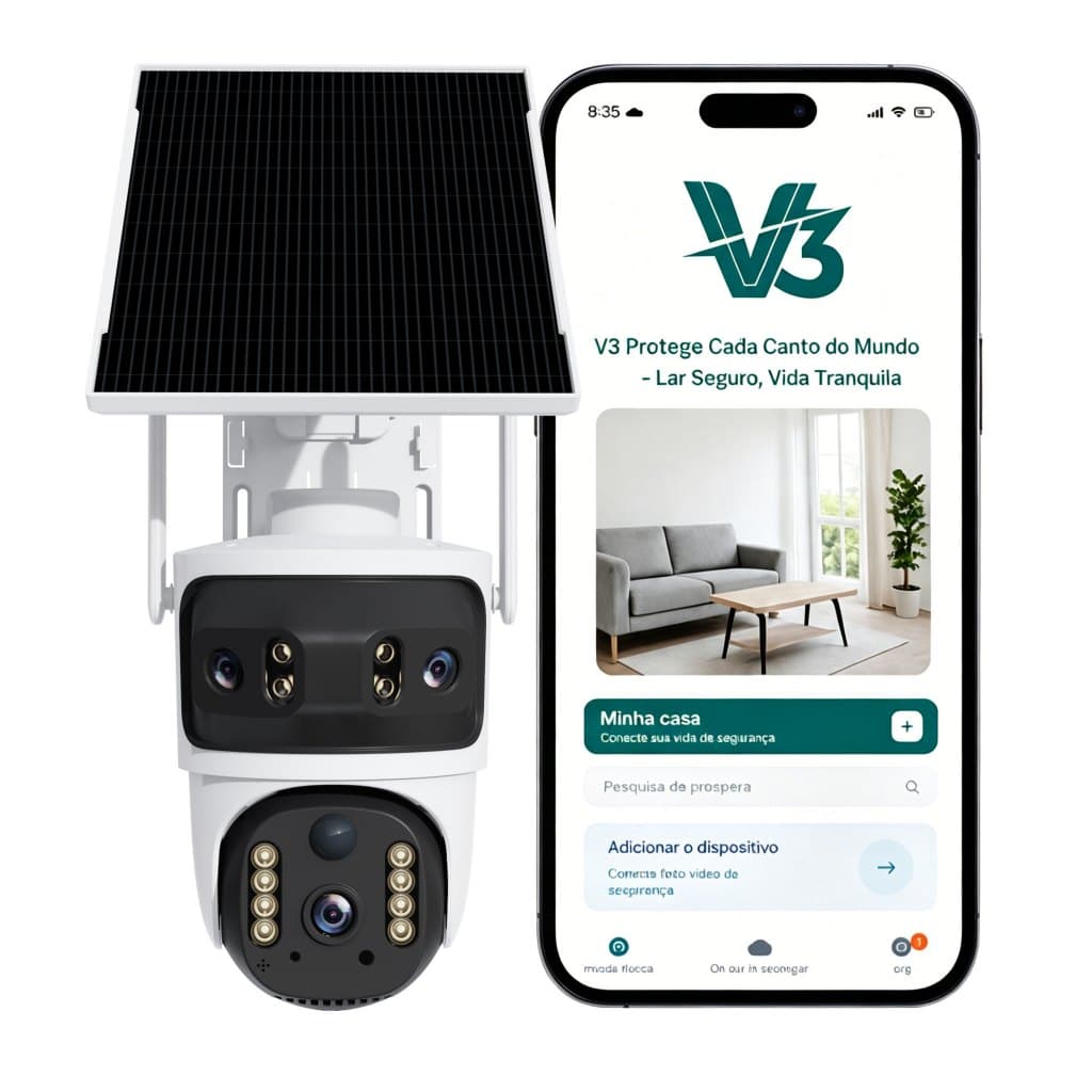 V3 BP15 Câmera Solar Sem Fio 12MP à Prova d'Água com Tripla Lentes Adequado para Externa