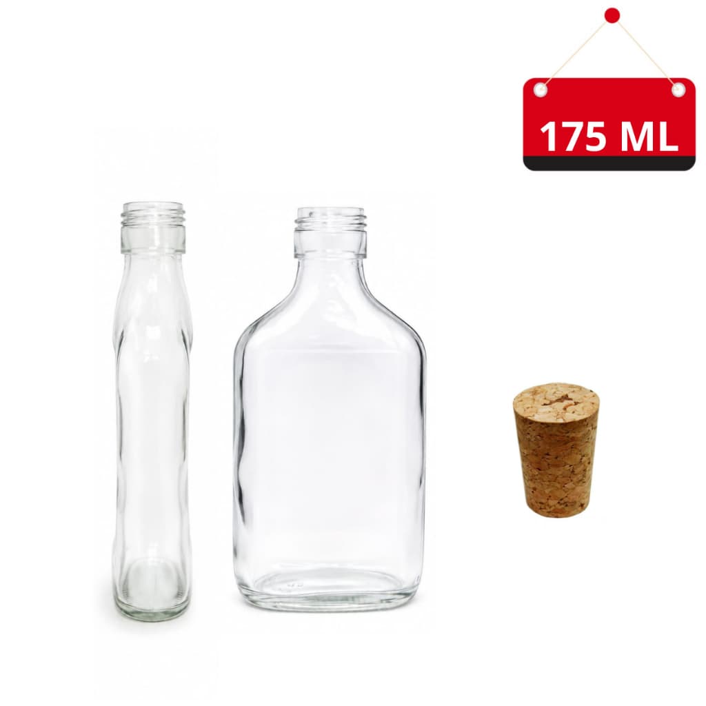 40 Un. Garrafa de vidro Bolso (Modelo Cantil) 175 ml com tampa e lacre