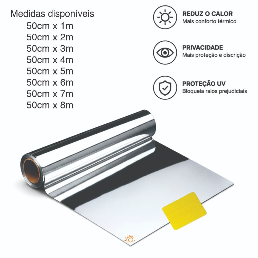 Insulfilm Espelhado 50cm Película Espelhada Residencial Porta Janela Box Privacidade Redução de Calor