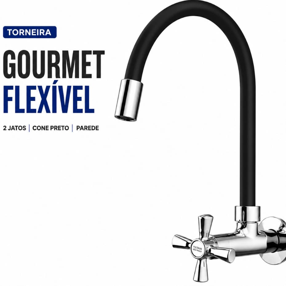 Torneira Cozinha Parede Gourmet Tubo Flexível Luxo 1/4 Preta - Envio Imediato