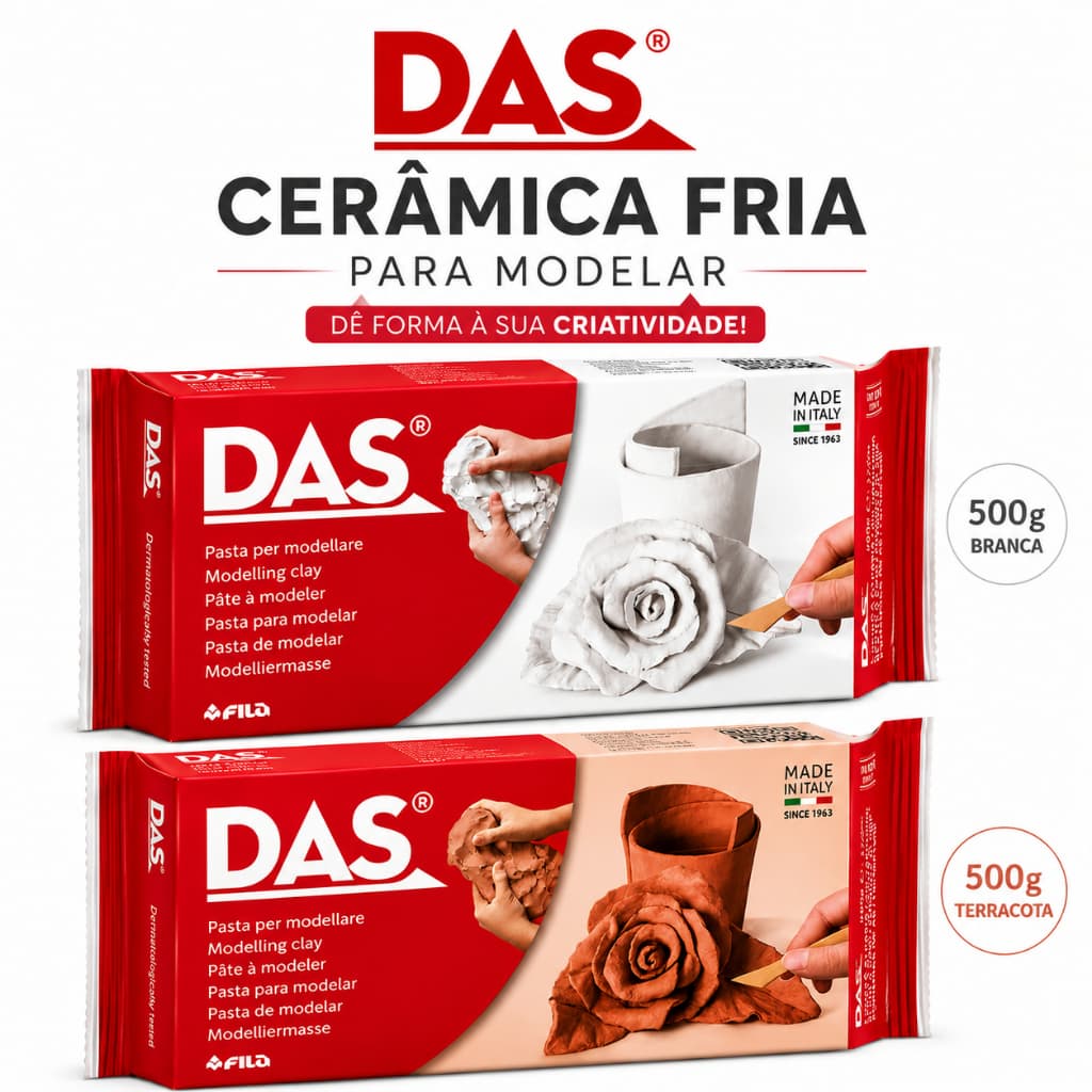 Massa DAS 500g Cerâmica Fria Modelar Escultura Argila Artesanato Biscuit Branca Terra Cota