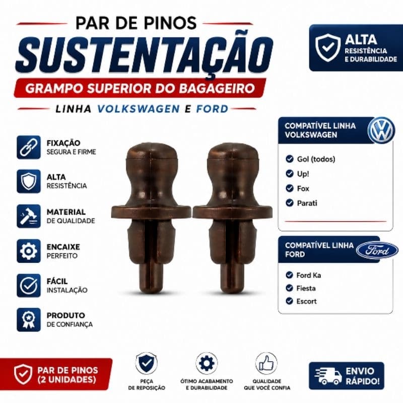 Par Pinos Sustentação Cordão Bagagito Volkswagen Gol Up Fox Parati Ford Ka Fiesta Escort