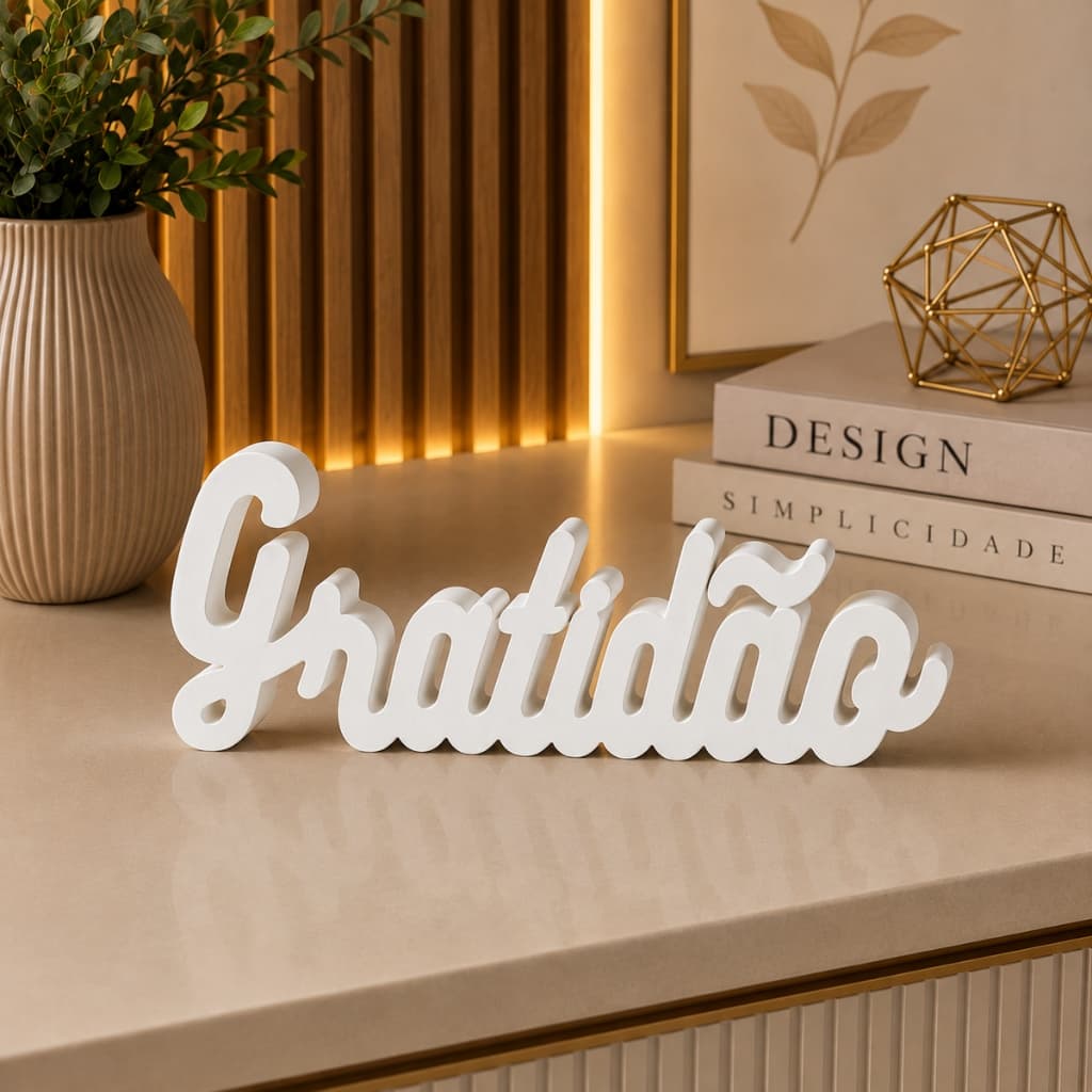 Letreiro Gratidão Decorativo | Enfeite de Mesa para Sala, Quarto e Escritório | Decoração Moderna