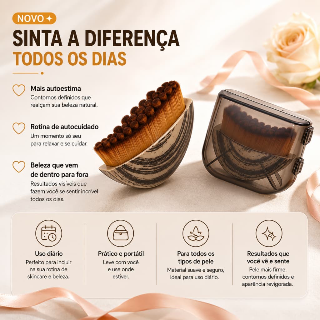 Escova Facial Drenagem Linfática para Massagem e Contorno, Massageador Facial para Skincare e Relaxamento