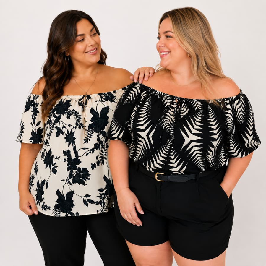 Blusa Ciganinha Plus Size Feminina Ombro a Ombro Tecido Leve Soltinha Verão