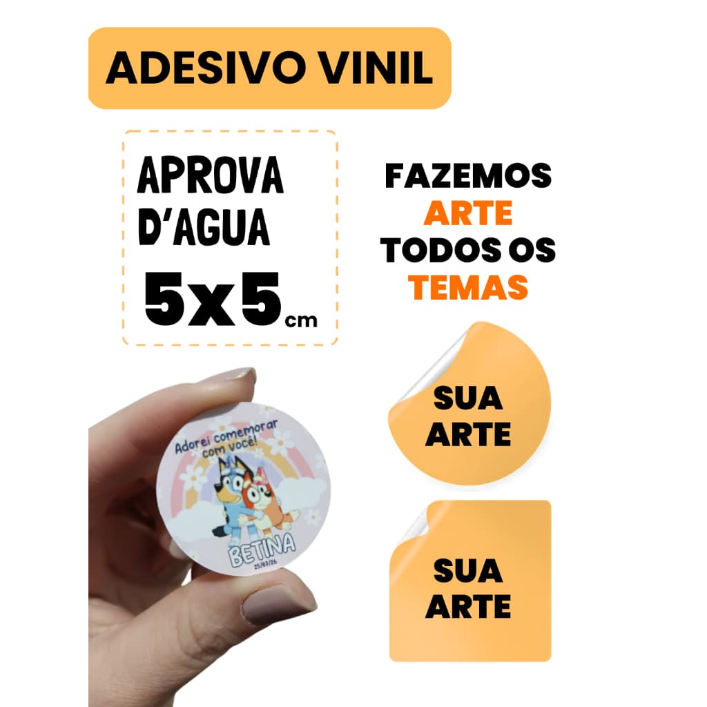Adesivo Personalizado Vinil APROVA D'AGUA 5x5 cm (LEMBRANCINHAS, COPO, SACOLA)