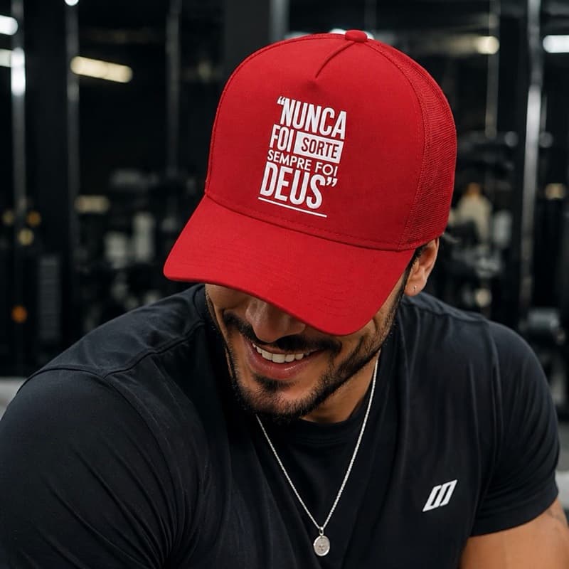 Boné Nunca foi Sorte Sempre foi Deus Original Aba Curva Trucker Telinha Snapback Ajustavel Estilo Confortavel Unissex