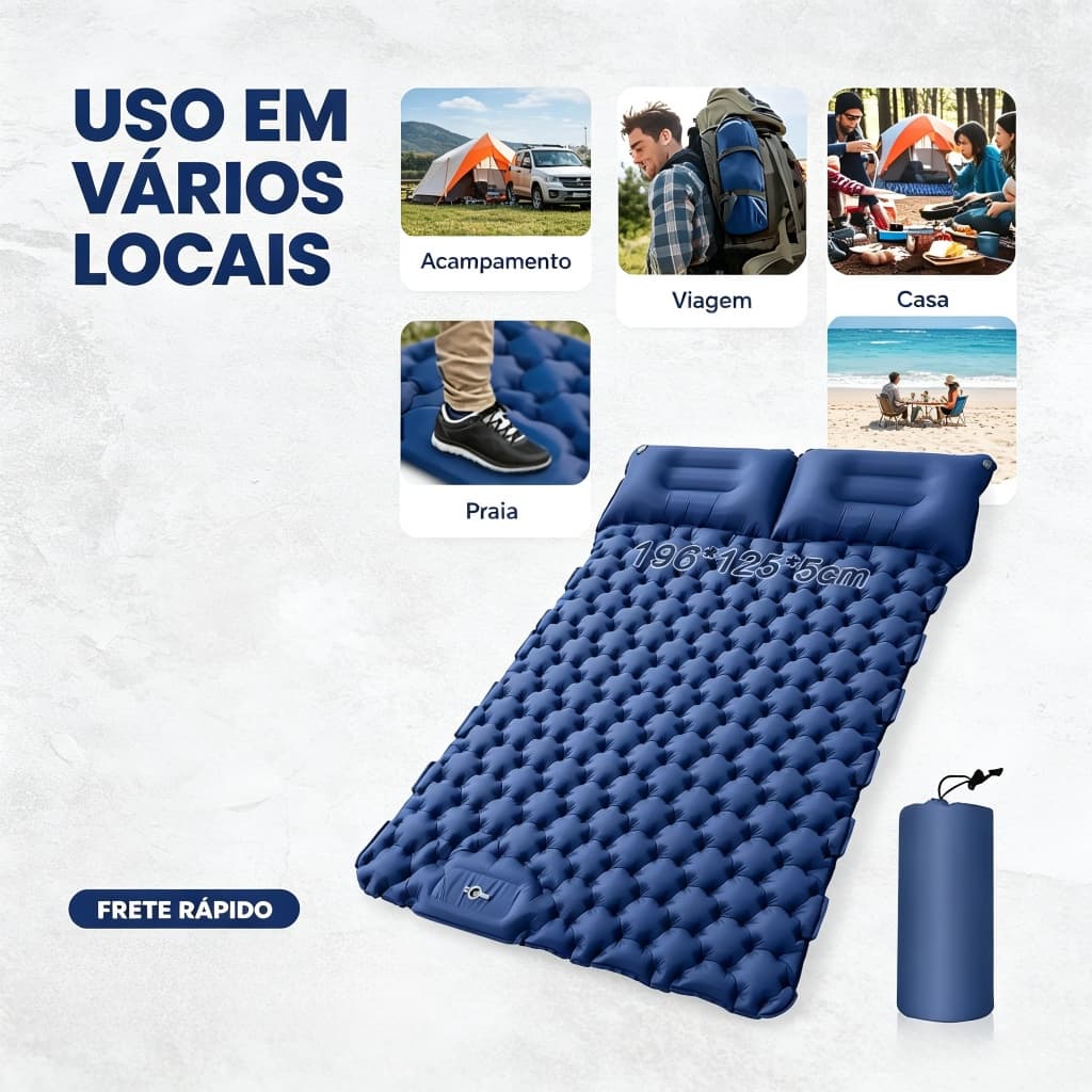 Colchão Inflável Casal Automático para Acampar colchão inflável casal automático acampar De Sleeping Pad Ar Externo Port