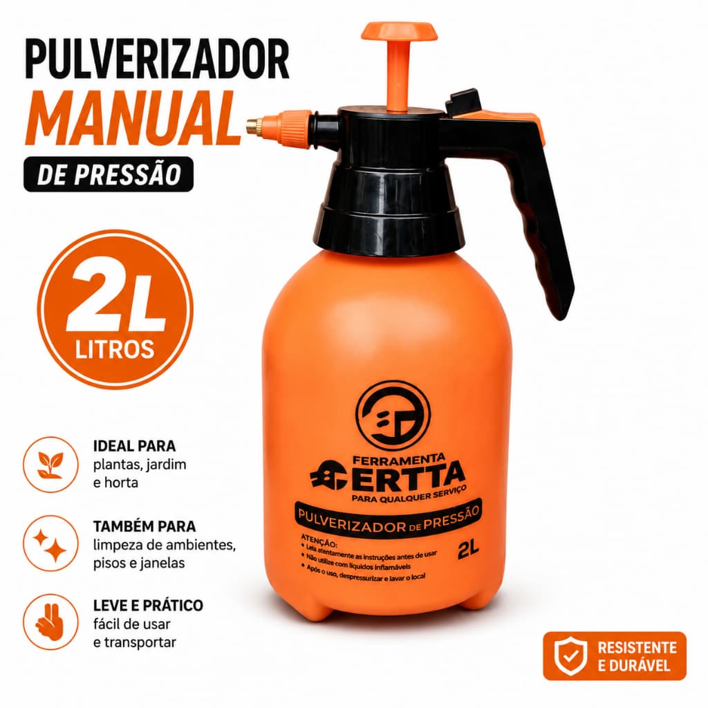 Pulverizador Manual 2L Portátil com Borrifador de Pressão para Jardim Plantas Limpeza