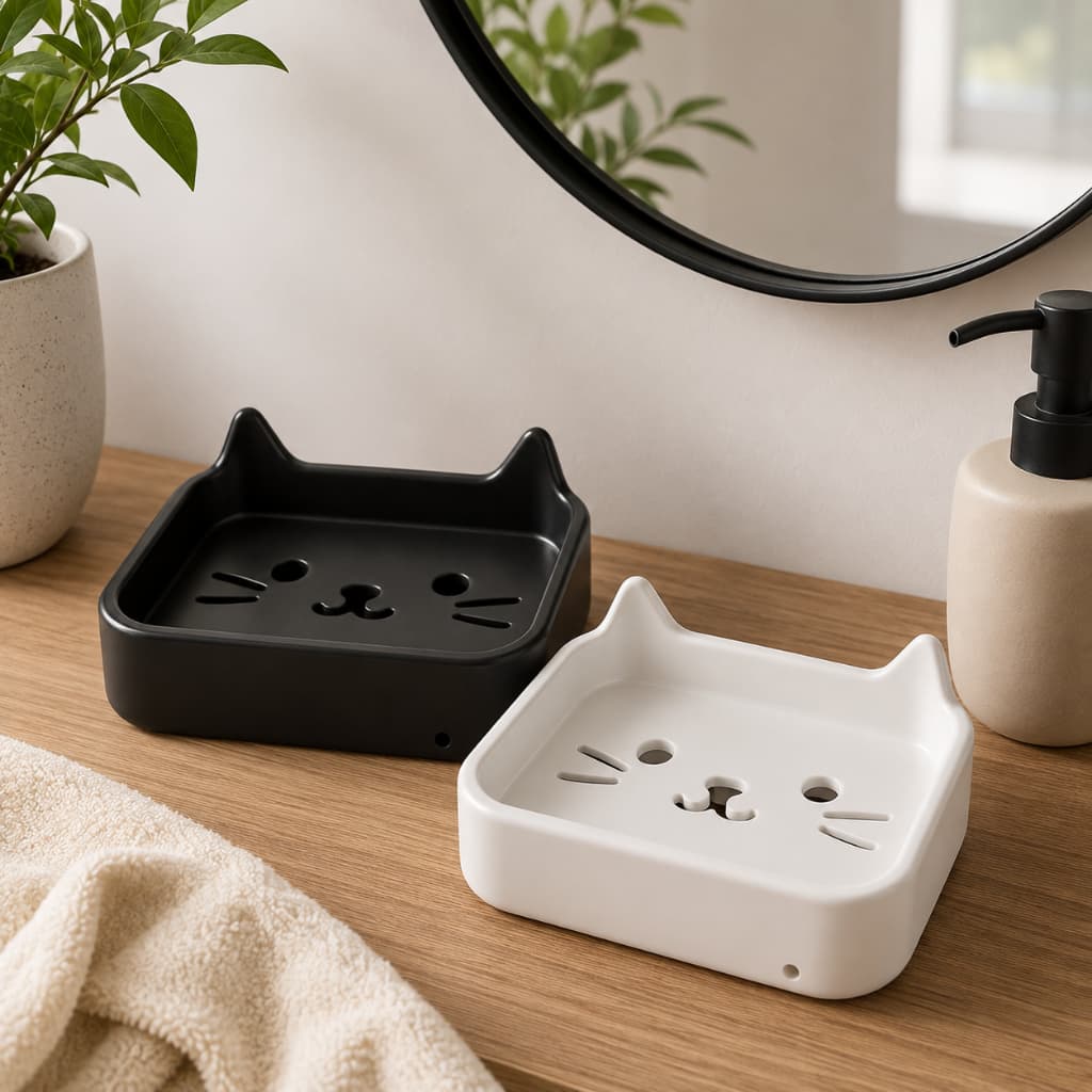 Suporte de Sabonete Gatinho Banheiro Filamento Preto ou Branco Elegante Organizador
