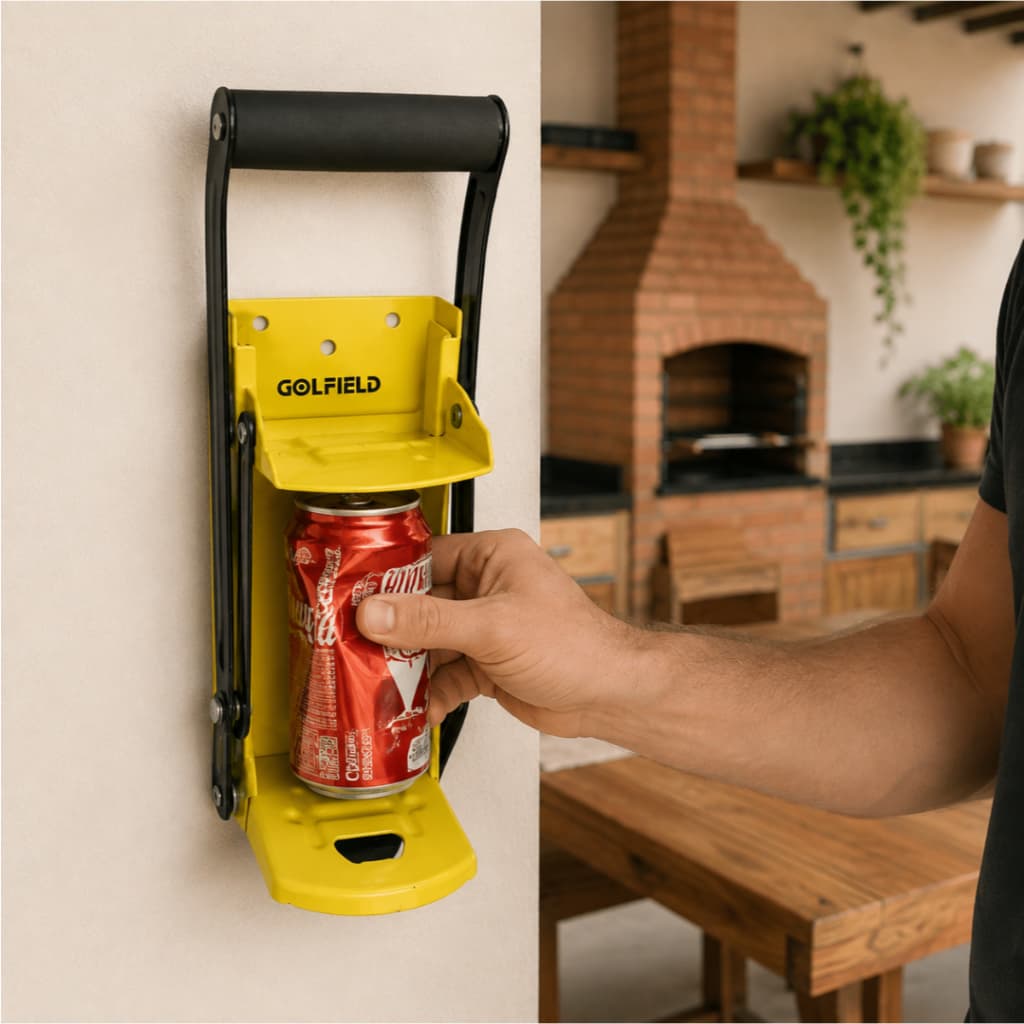 Amassador de Latas de Parede Manual Metal Reforçado com Abridor de Garrafa