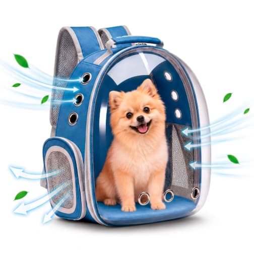 AZUL - Mochila Pet Transporte para Cães e Gatos Visão Ampla com Entrada de Ar