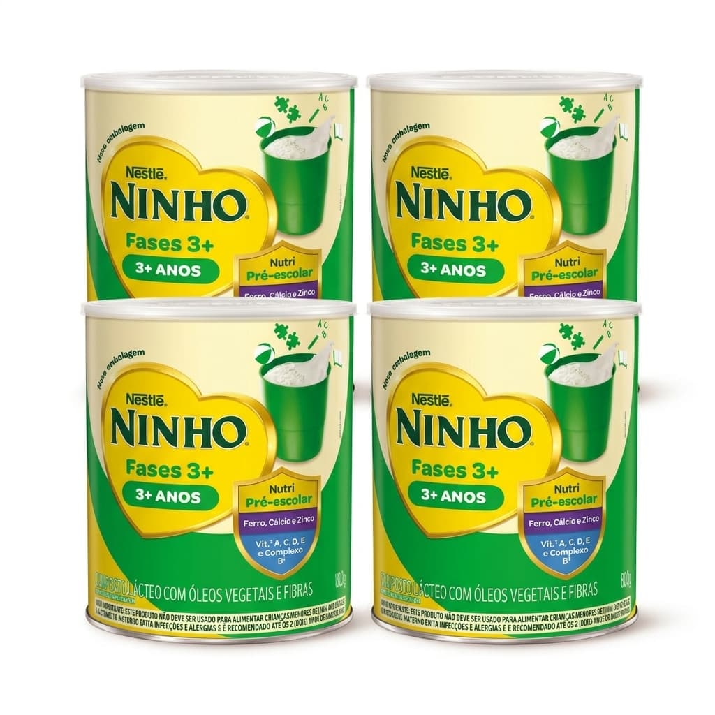 Kit 4 Composto Lácteo NINHO Fases 3+ 800g Crianças 3 a 5 Anos